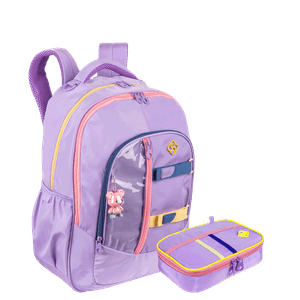 Kit Mochila Grande 2 Compartimentos e Estojo Box  Sestini Studio - Lilás
